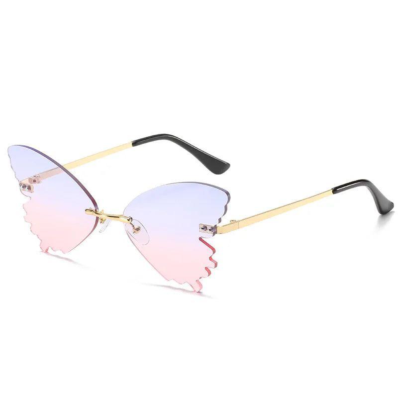 Elegant Rimless Butterfly Sunglasses with UV400 Protection - Chic Metal Alloy Eyewear - Lucid Fantasy 