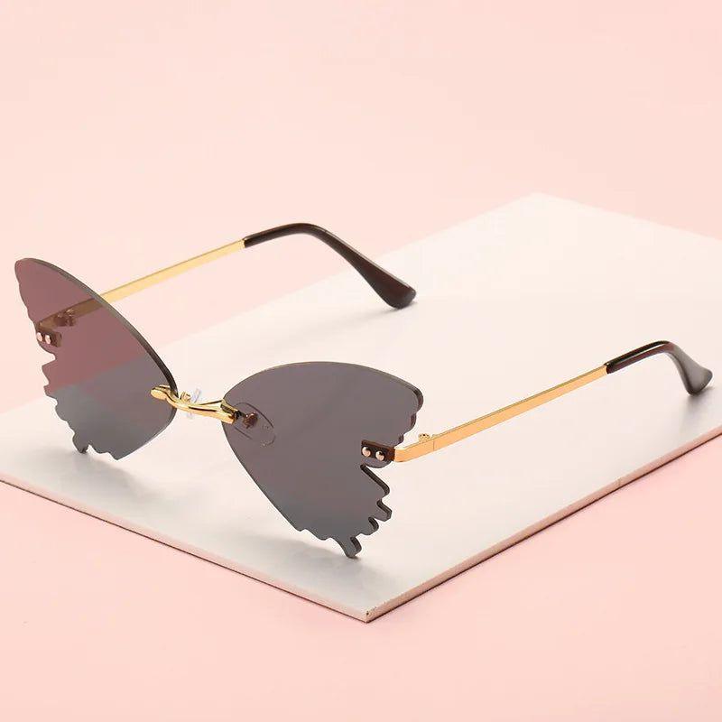 Elegant Rimless Butterfly Sunglasses with UV400 Protection - Chic Metal Alloy Eyewear - Lucid Fantasy 