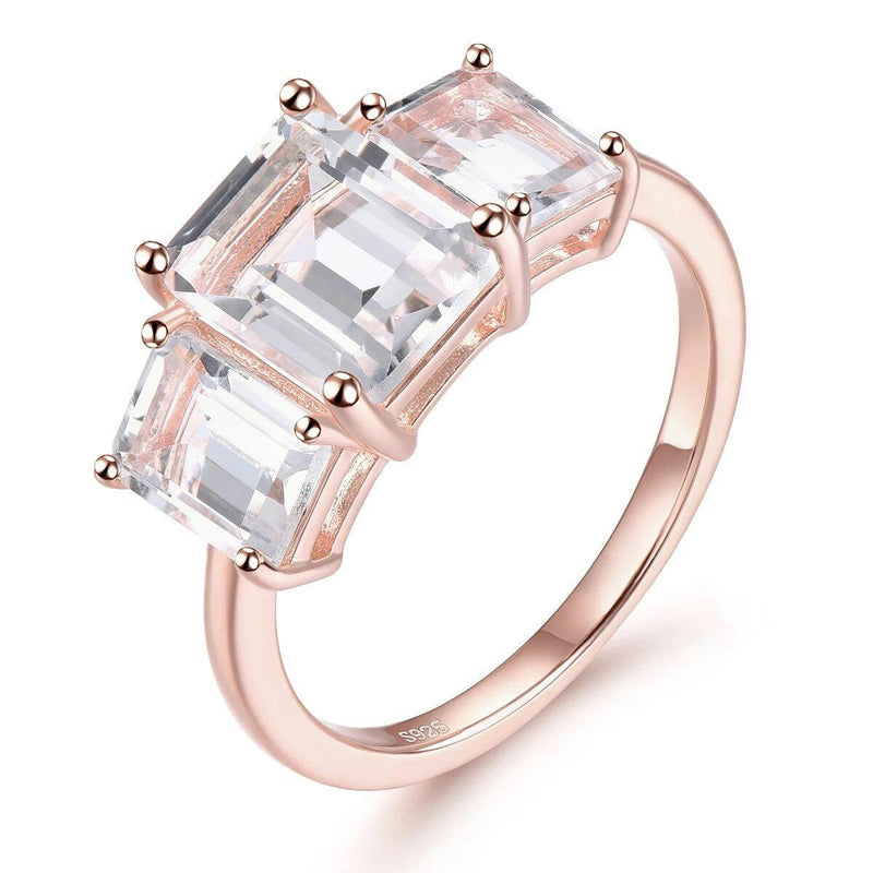 Elegant Rose Gold Plated Sterling Silver Ring with 4.5 Carats Natural White Topaz - Lucid Fantasy 