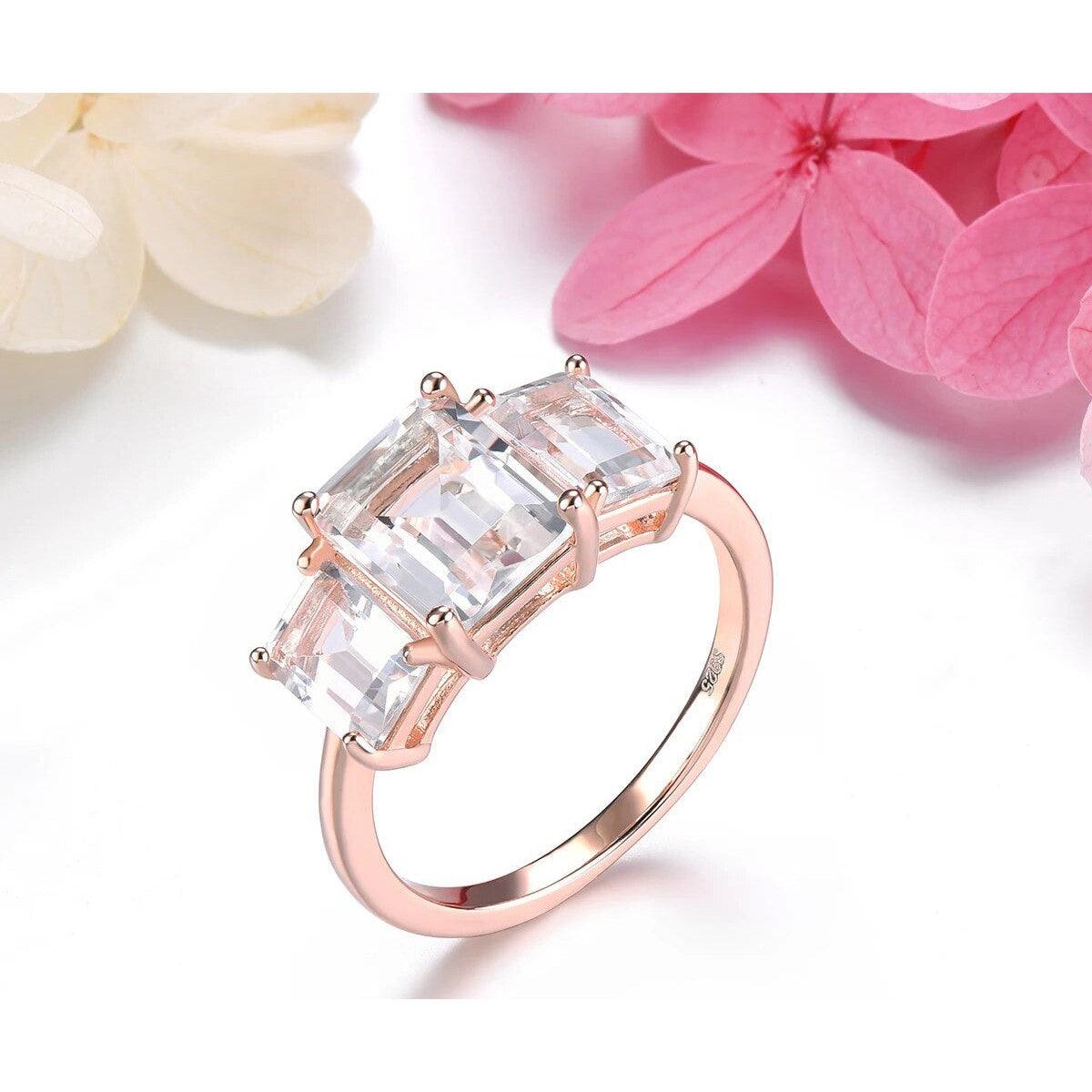 Elegant Rose Gold Plated Sterling Silver Ring with 4.5 Carats Natural White Topaz - Lucid Fantasy 