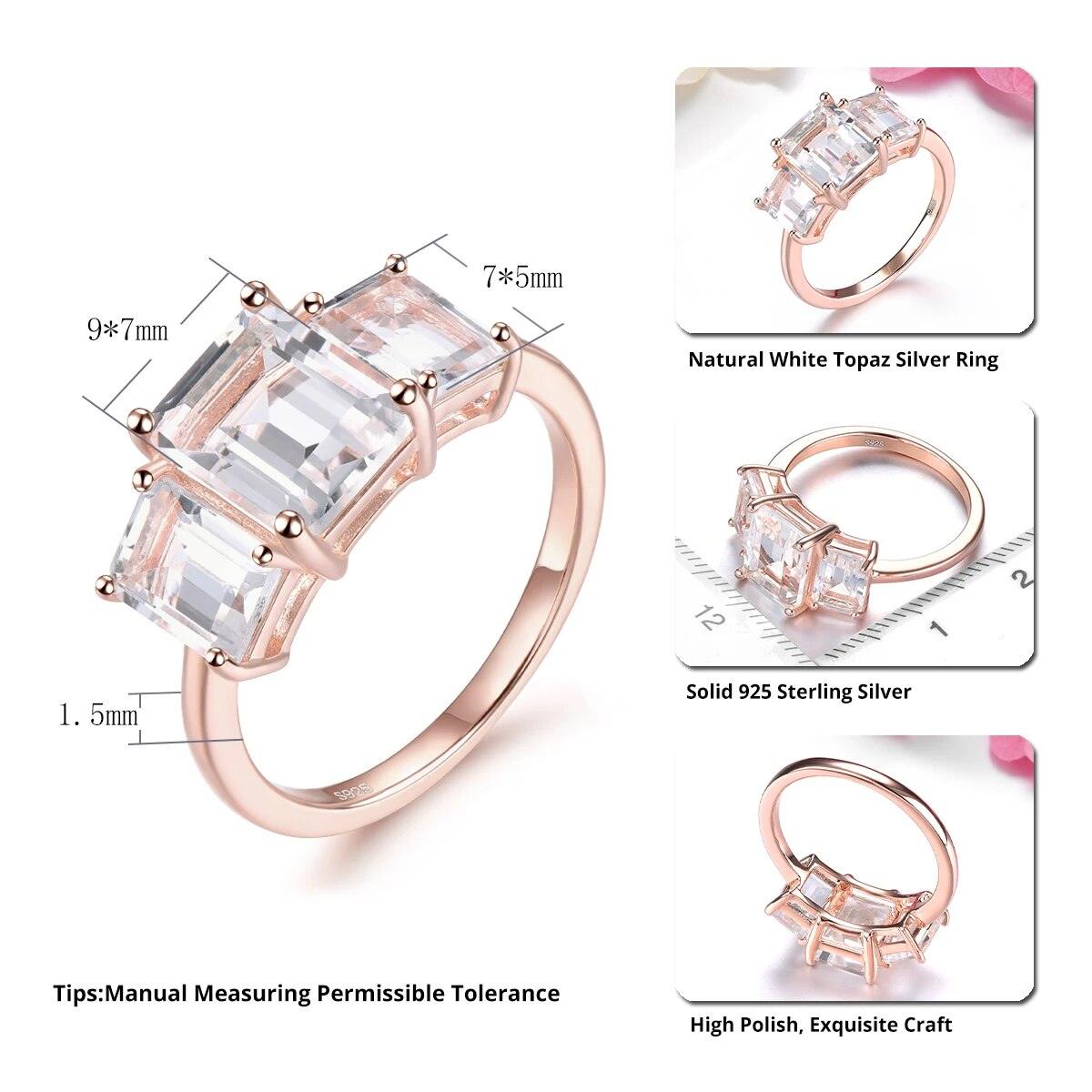 Elegant Rose Gold Plated Sterling Silver Ring with 4.5 Carats Natural White Topaz - Lucid Fantasy 