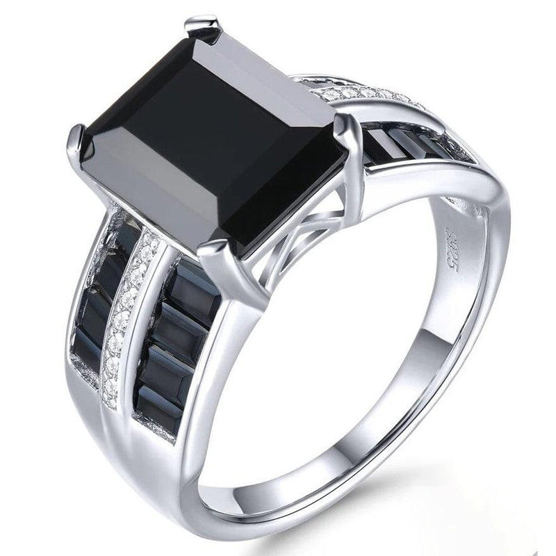 Elegant Unisex Black Spinel Octagon Ring in Sterling Silver - 6.2 Carats Fine Jewelry - Lucid Fantasy 