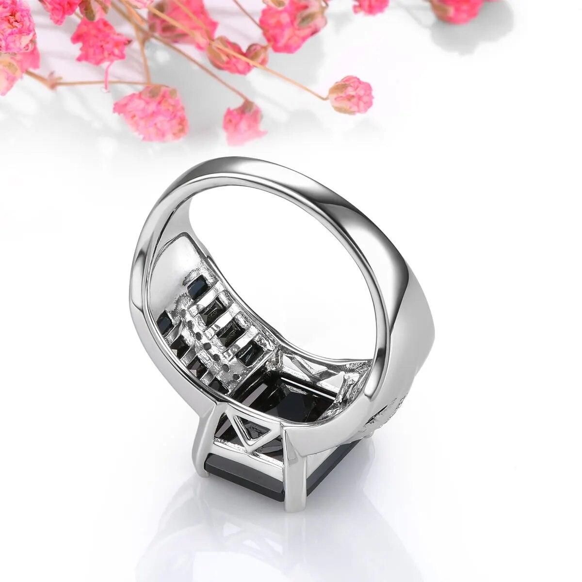 Elegant Unisex Black Spinel Octagon Ring in Sterling Silver - 6.2 Carats Fine Jewelry - Lucid Fantasy 