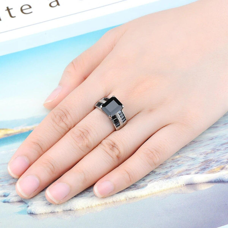 Elegant Unisex Black Spinel Octagon Ring in Sterling Silver - 6.2 Carats Fine Jewelry - Lucid Fantasy 