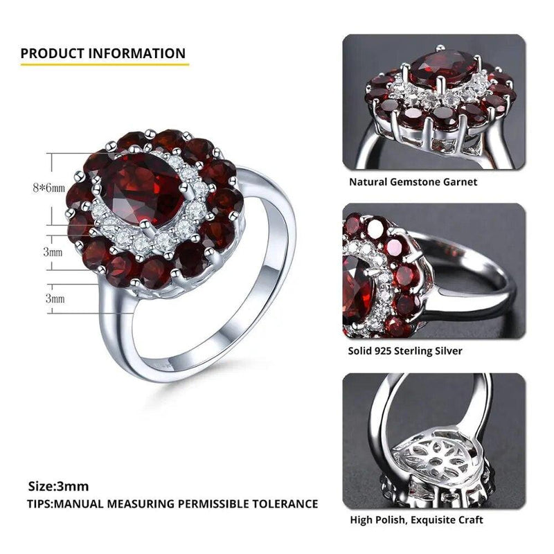 Elegant Vintage 925 Sterling Silver Mozambique Garnet Ring - Exquisite Red Gemstone Jewelry - Lucid Fantasy 