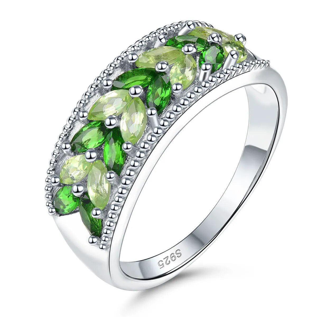 Elegant Vintage Diopside and Peridot Silver Ring - 1.5 Carats Genuine S925 Fine Jewelry - Lucid Fantasy 