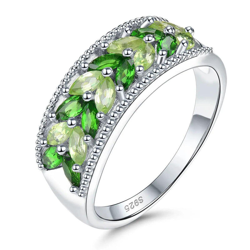 Elegant Vintage Diopside and Peridot Silver Ring - 1.5 Carats Genuine S925 Fine Jewelry - Lucid Fantasy 