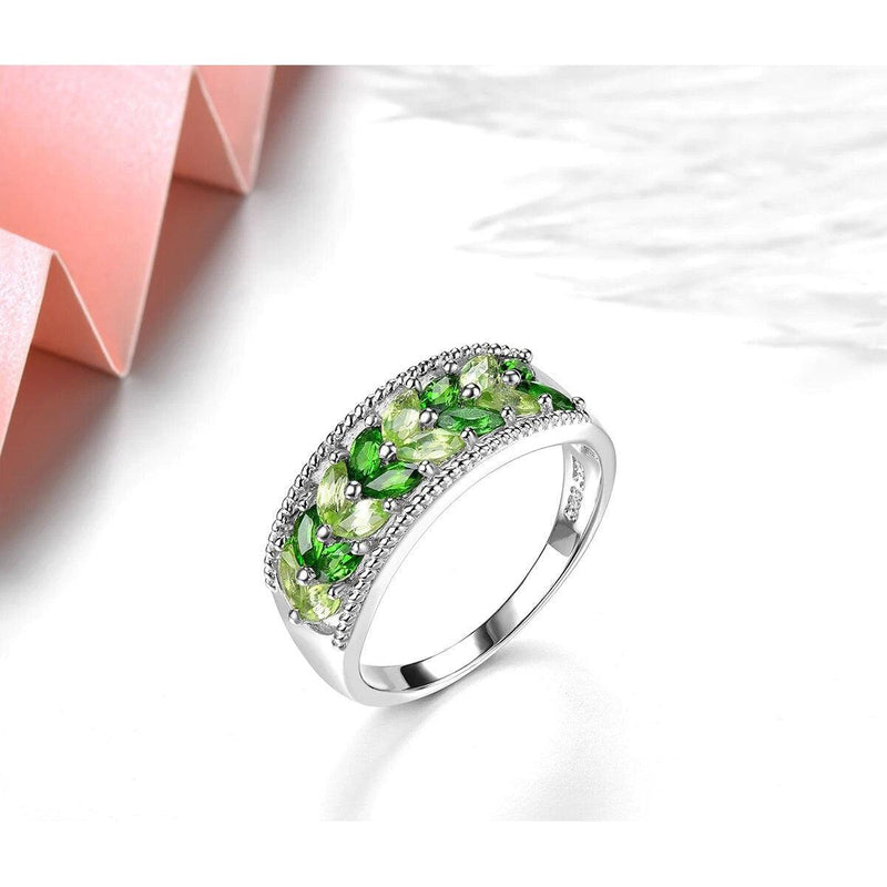 Elegant Vintage Diopside and Peridot Silver Ring - 1.5 Carats Genuine S925 Fine Jewelry - Lucid Fantasy 