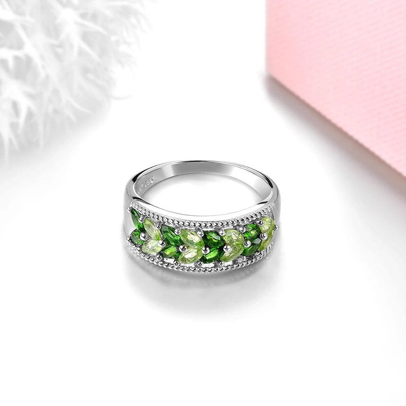 Elegant Vintage Diopside and Peridot Silver Ring - 1.5 Carats Genuine S925 Fine Jewelry - Lucid Fantasy 