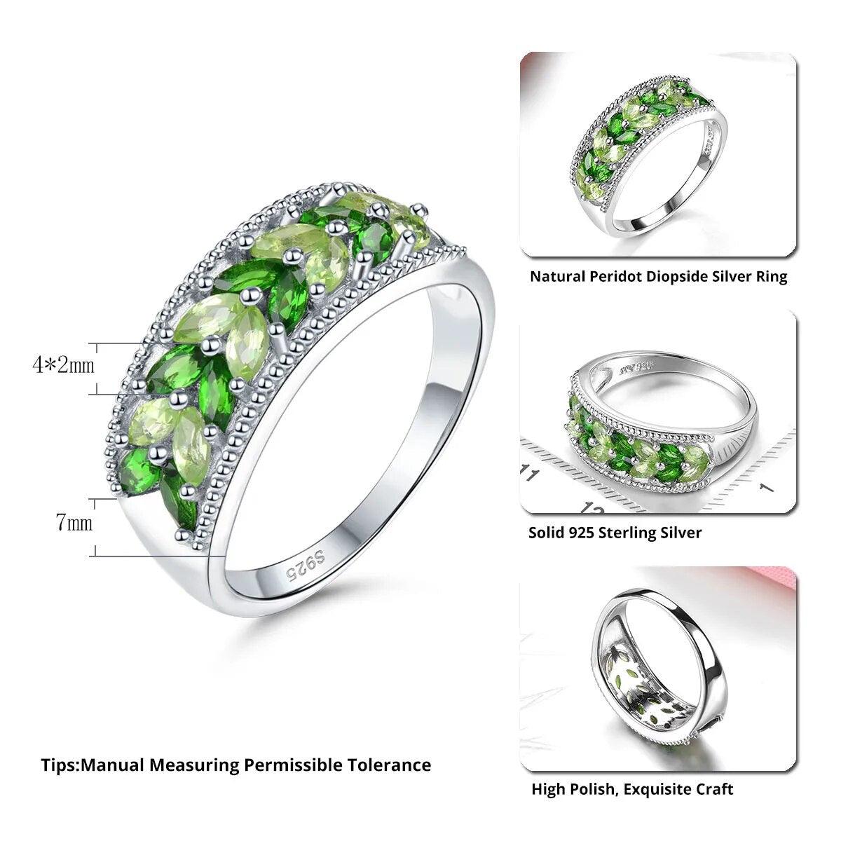 Elegant Vintage Diopside and Peridot Silver Ring - 1.5 Carats Genuine S925 Fine Jewelry - Lucid Fantasy 