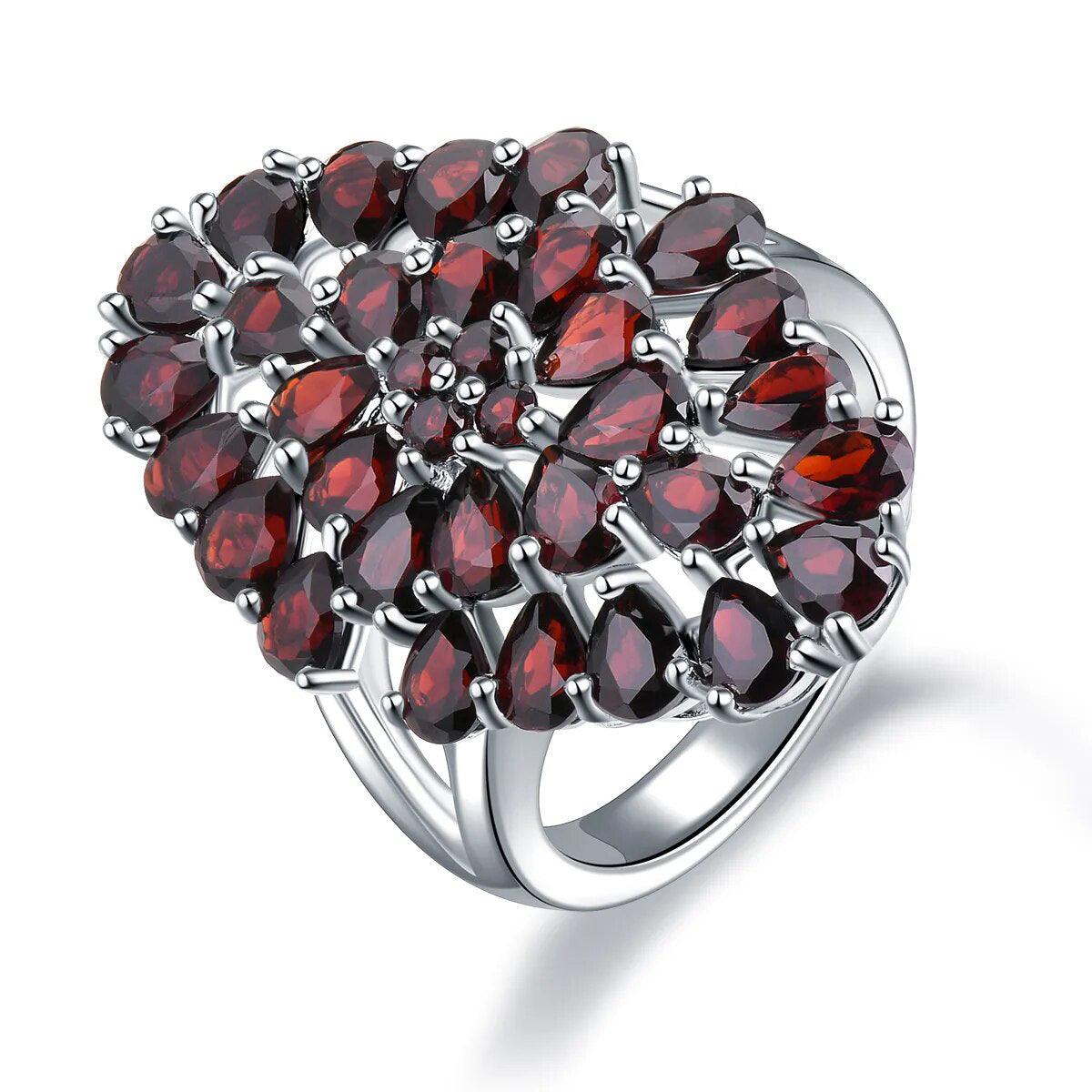 Elegant Vintage Flower 6.6ct Natural Red Garnet Ring in Premium 925 Sterling Silver - Lucid Fantasy 