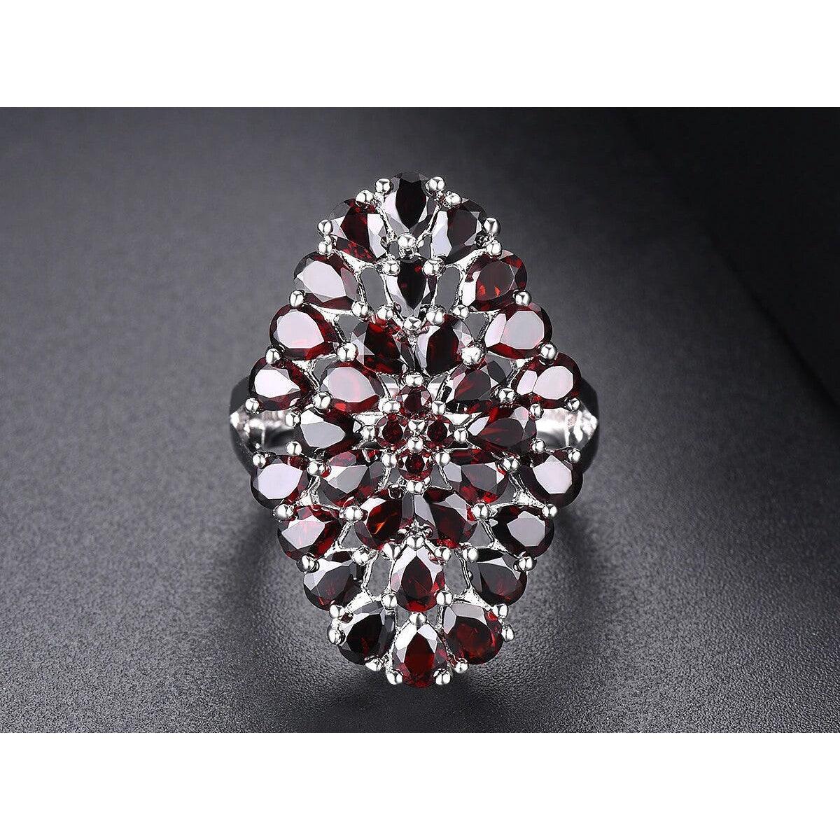 Elegant Vintage Flower 6.6ct Natural Red Garnet Ring in Premium 925 Sterling Silver - Lucid Fantasy 