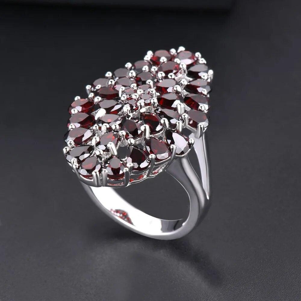 Elegant Vintage Flower 6.6ct Natural Red Garnet Ring in Premium 925 Sterling Silver - Lucid Fantasy 