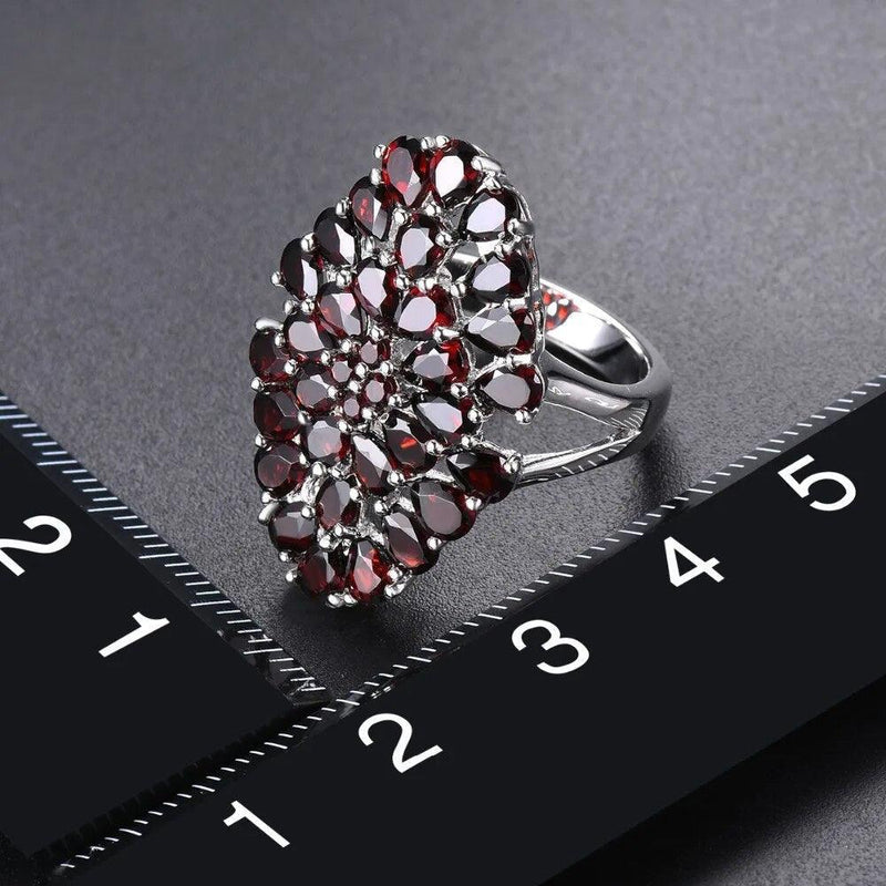 Elegant Vintage Flower 6.6ct Natural Red Garnet Ring in Premium 925 Sterling Silver - Lucid Fantasy 