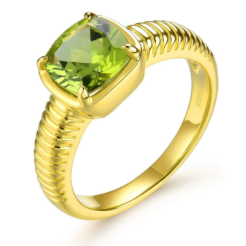 Elegant Vintage Natural Peridot Ring in Sterling Silver with Yellow Gold Plating - 2.5 Carats Classic Fine Jewelry - Lucid Fantasy 