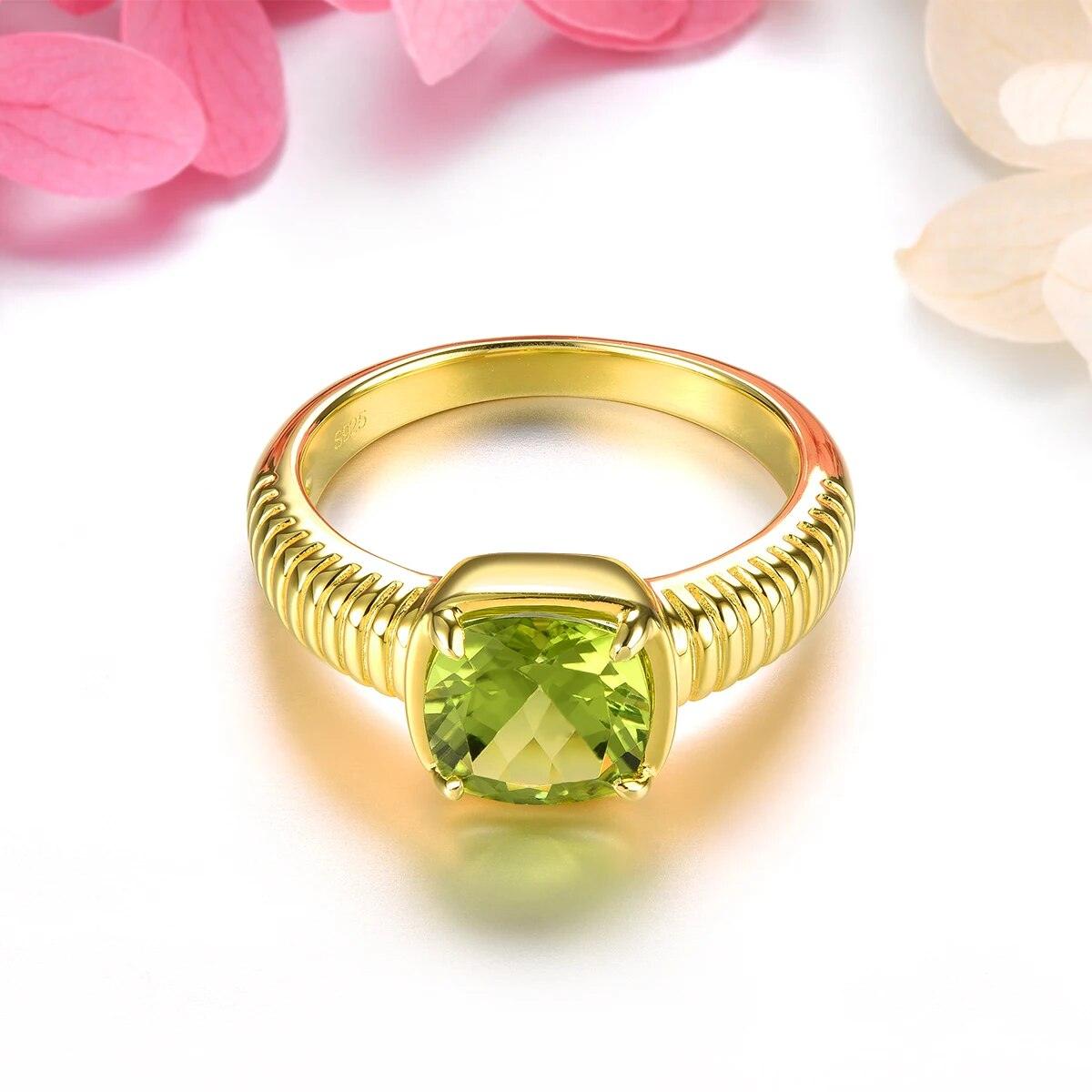 Elegant Vintage Natural Peridot Ring in Sterling Silver with Yellow Gold Plating - 2.5 Carats Classic Fine Jewelry - Lucid Fantasy 