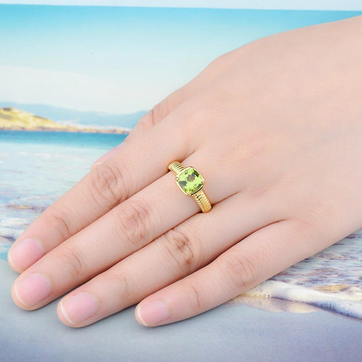 Elegant Vintage Natural Peridot Ring in Sterling Silver with Yellow Gold Plating - 2.5 Carats Classic Fine Jewelry - Lucid Fantasy 