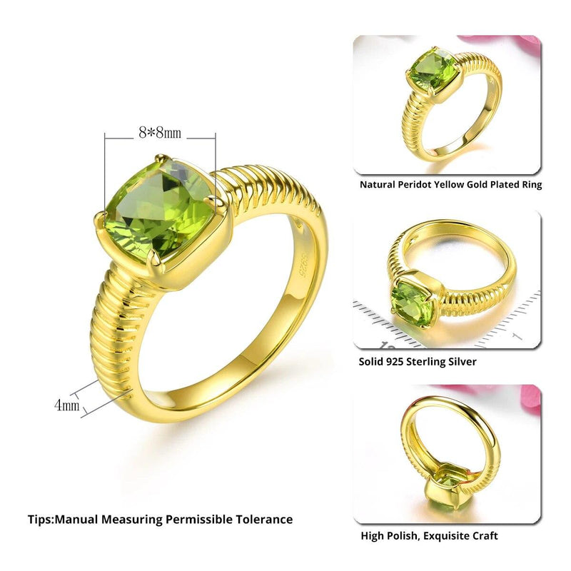 Elegant Vintage Natural Peridot Ring in Sterling Silver with Yellow Gold Plating - 2.5 Carats Classic Fine Jewelry - Lucid Fantasy 