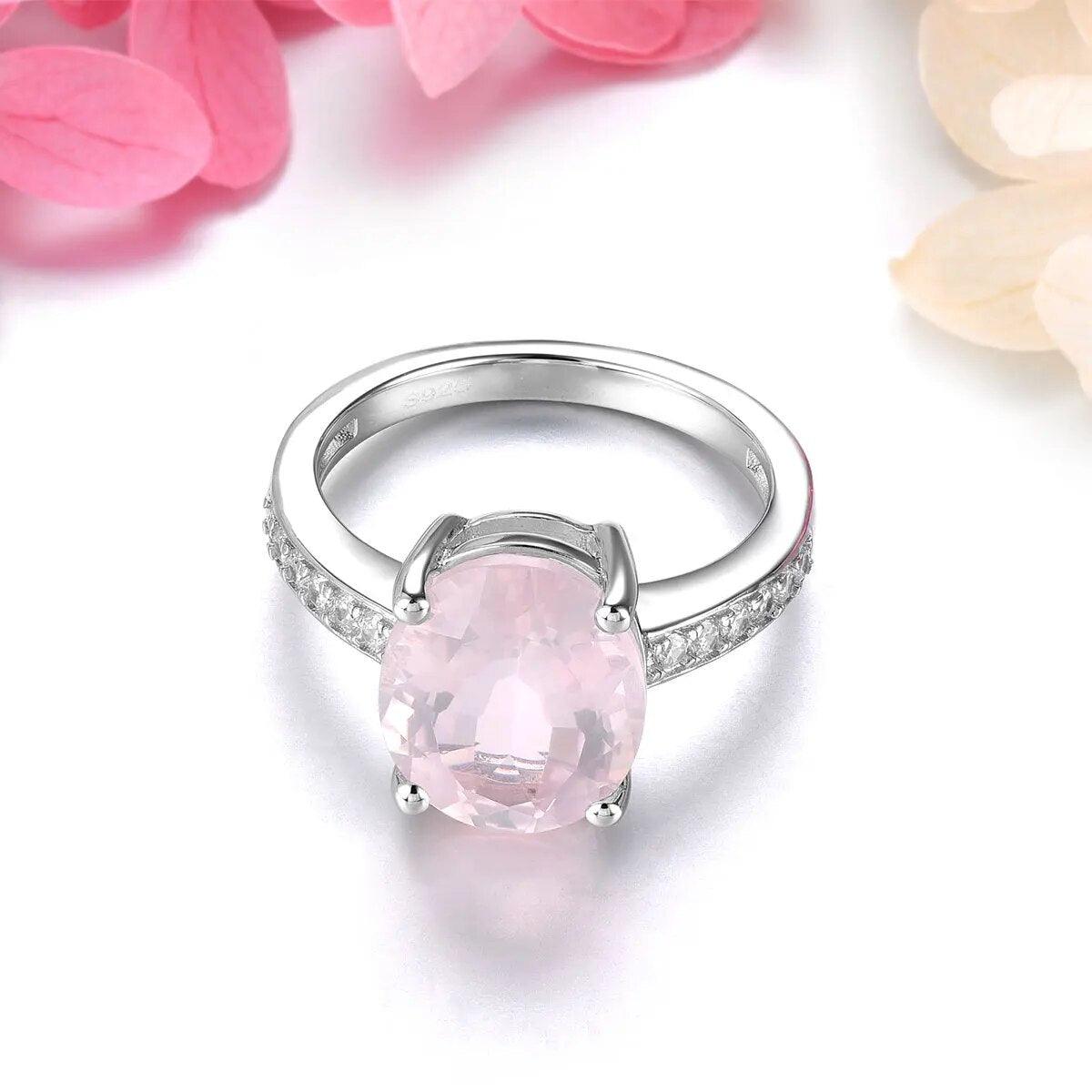 Elegant Vintage Rose Quartz and Blue Topaz Sterling Silver Ring - 4.2 Carats S925 Fine Jewelry - Lucid Fantasy 