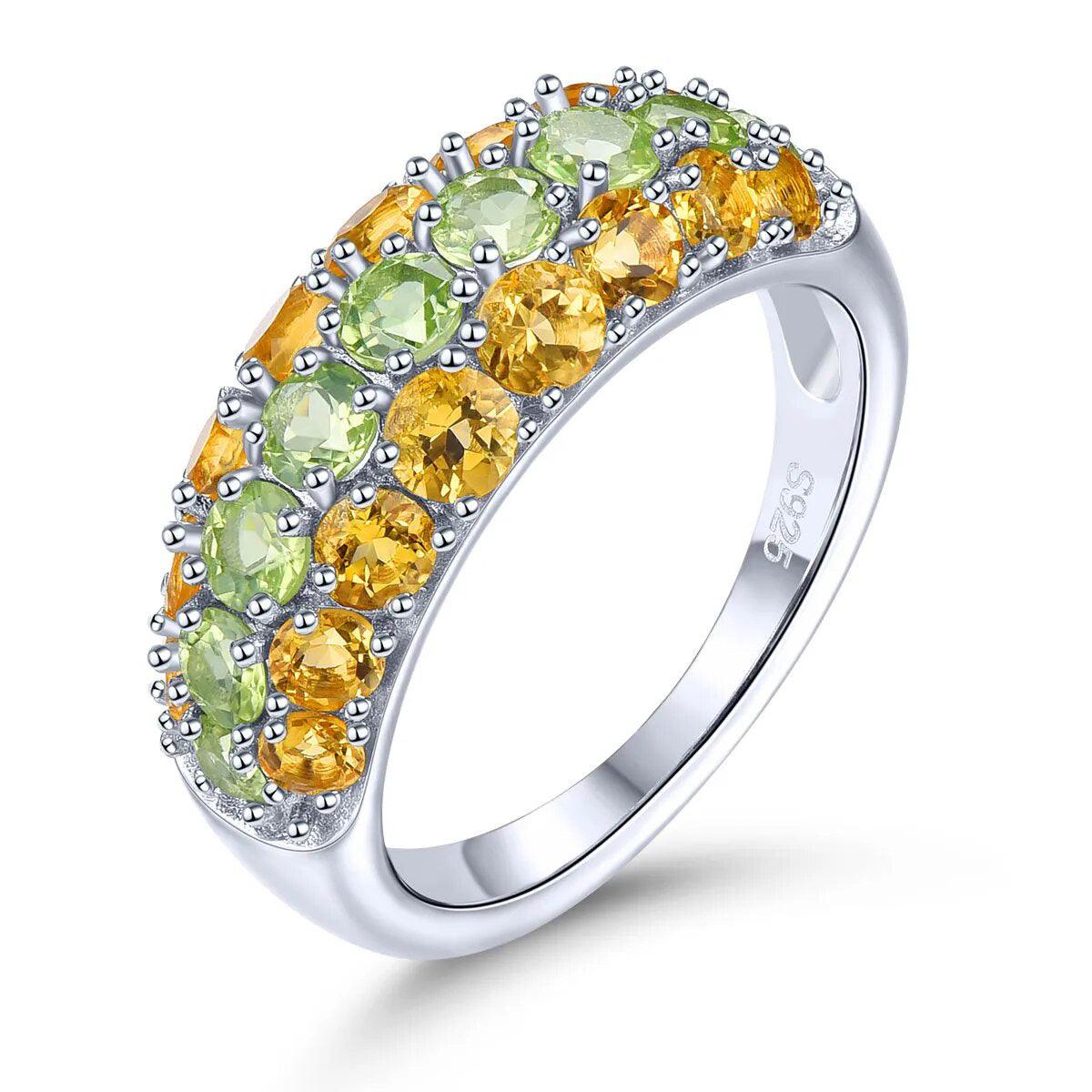 Elegant Vintage Solid Silver Ring with 2.3 Carats of Natural Peridot and Citrine Gemstones - Lucid Fantasy 