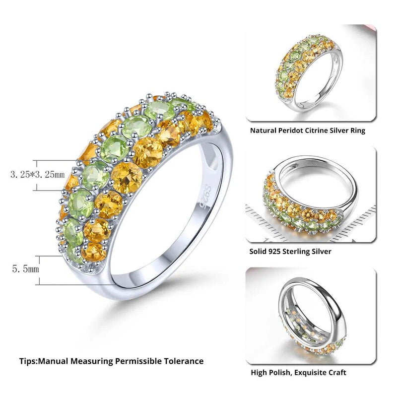 Elegant Vintage Solid Silver Ring with 2.3 Carats of Natural Peridot and Citrine Gemstones - Lucid Fantasy 