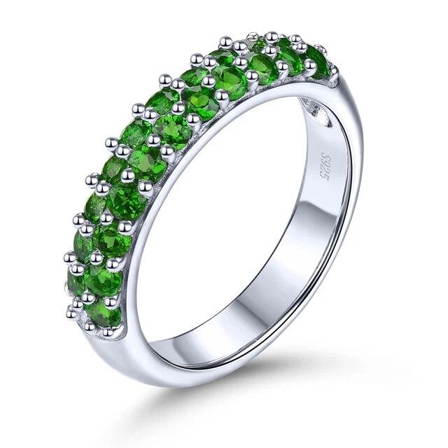 Elegant Vintage Sterling Silver Ring with 1 Carat Natural Chrome Diopside and Peridot Gemstones - Lucid Fantasy 