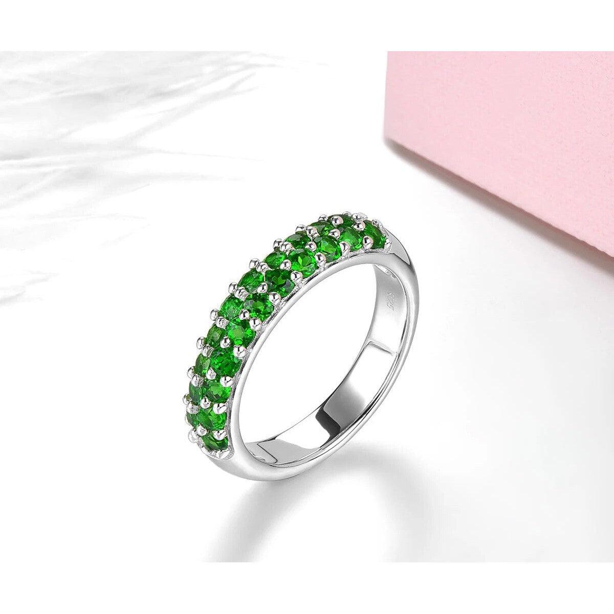 Elegant Vintage Sterling Silver Ring with 1 Carat Natural Chrome Diopside and Peridot Gemstones - Lucid Fantasy 