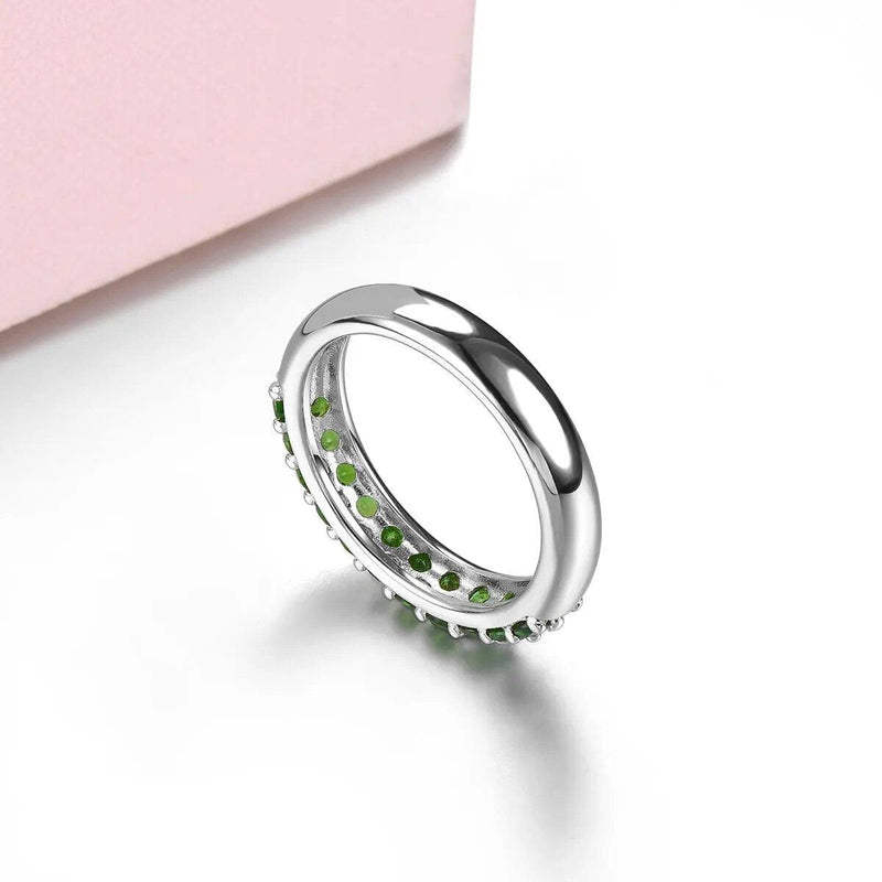 Elegant Vintage Sterling Silver Ring with 1 Carat Natural Chrome Diopside and Peridot Gemstones - Lucid Fantasy 