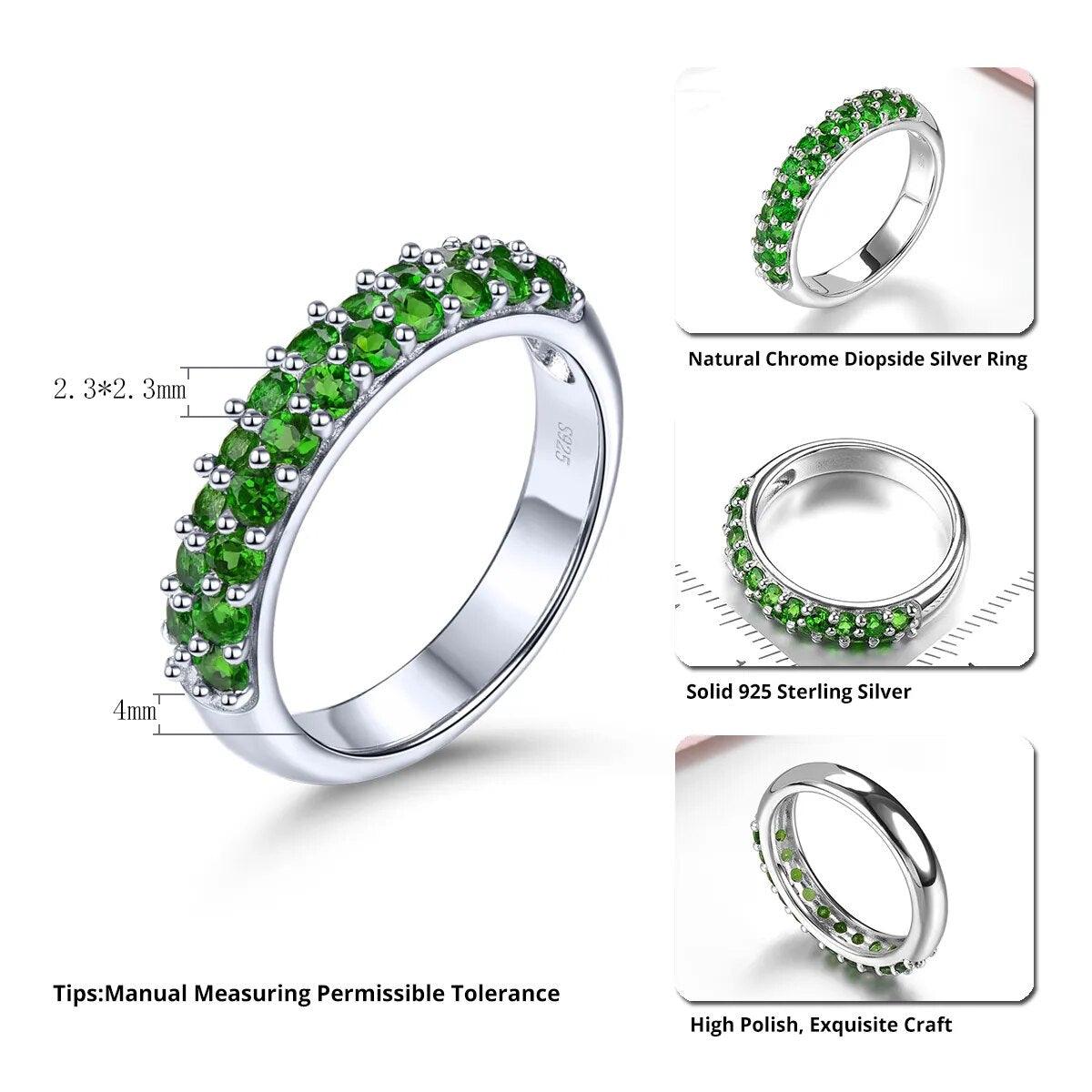 Elegant Vintage Sterling Silver Ring with 1 Carat Natural Chrome Diopside and Peridot Gemstones - Lucid Fantasy 