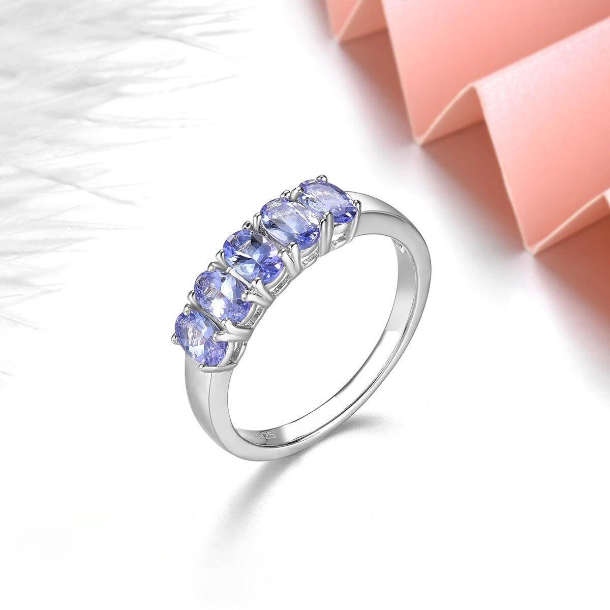 Elegantly Designed 1.2 Carat Natural Tanzanite Sterling Silver Ring - Lucid Fantasy 