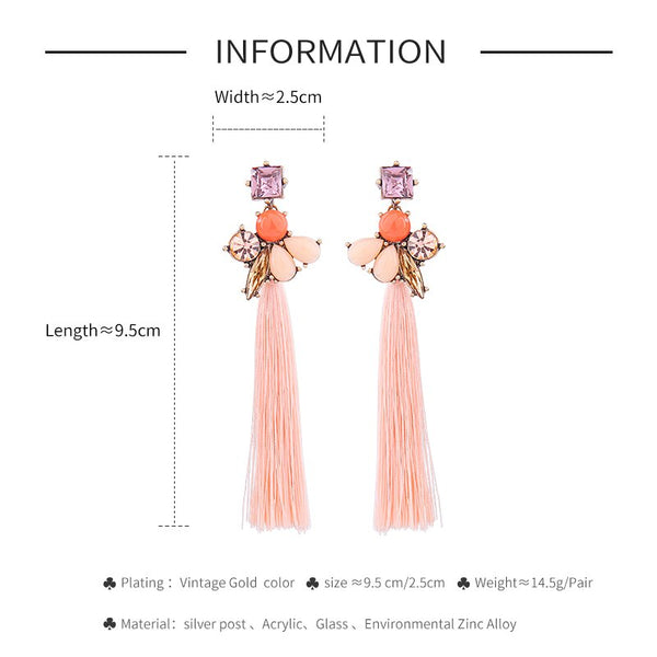 Exquisite Classic Pink Long Tassel Bohemia Flower Drop Earrings