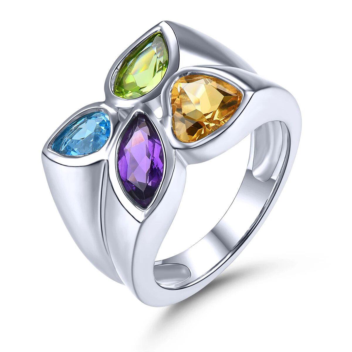 Exquisite Natural Gemstone Water Drop Ring in Sterling Silver - 3.2 Carats - Lucid Fantasy 