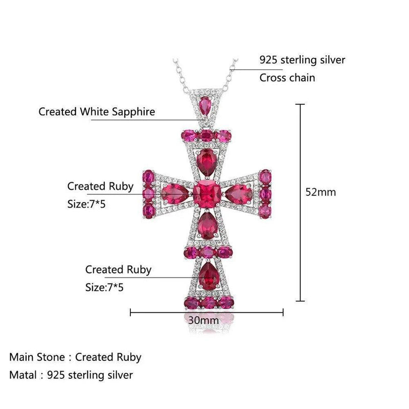 Exquisite Red Gemstone Cross Pendant Necklace in 925 Sterling Silver - Lucid Fantasy 