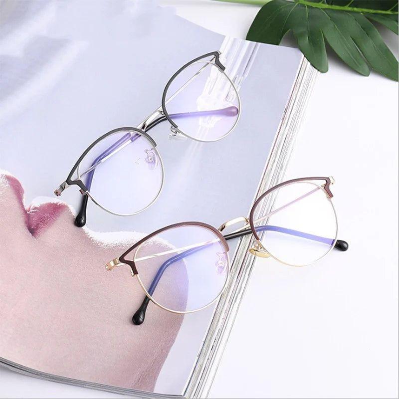 Fashion Anti-Blue Light Metal Cat Eye Glasses Cat Ear Optical Frames-Lucid Fantasy