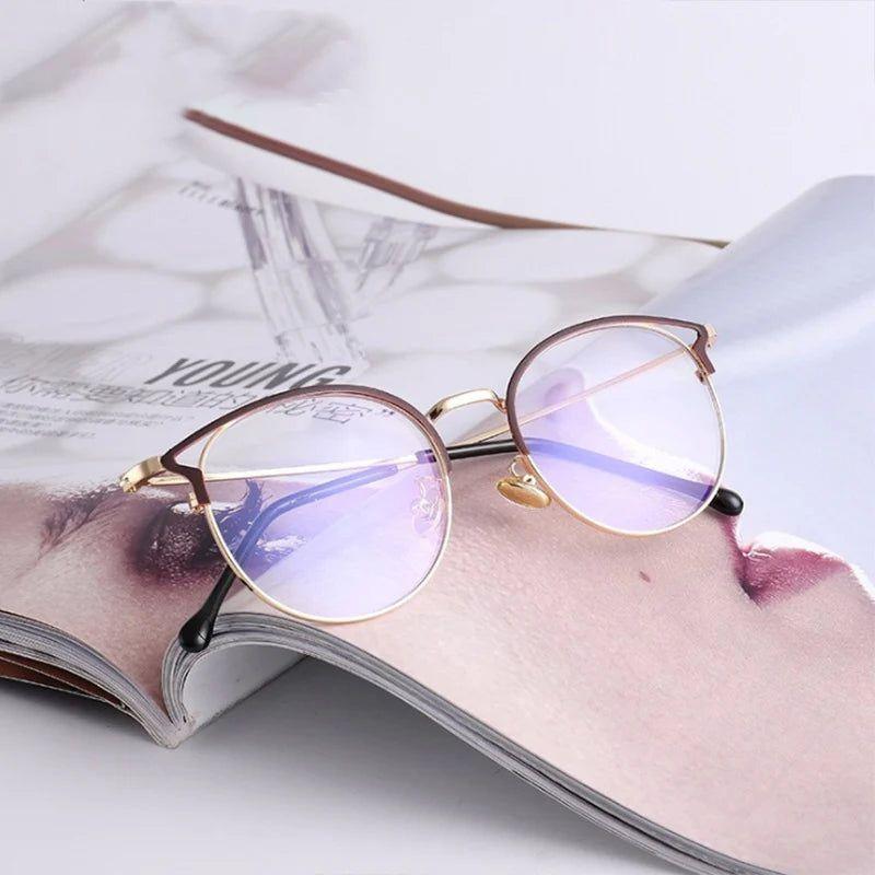 Fashion Anti-Blue Light Metal Cat Eye Glasses Cat Ear Optical Frames-Lucid Fantasy