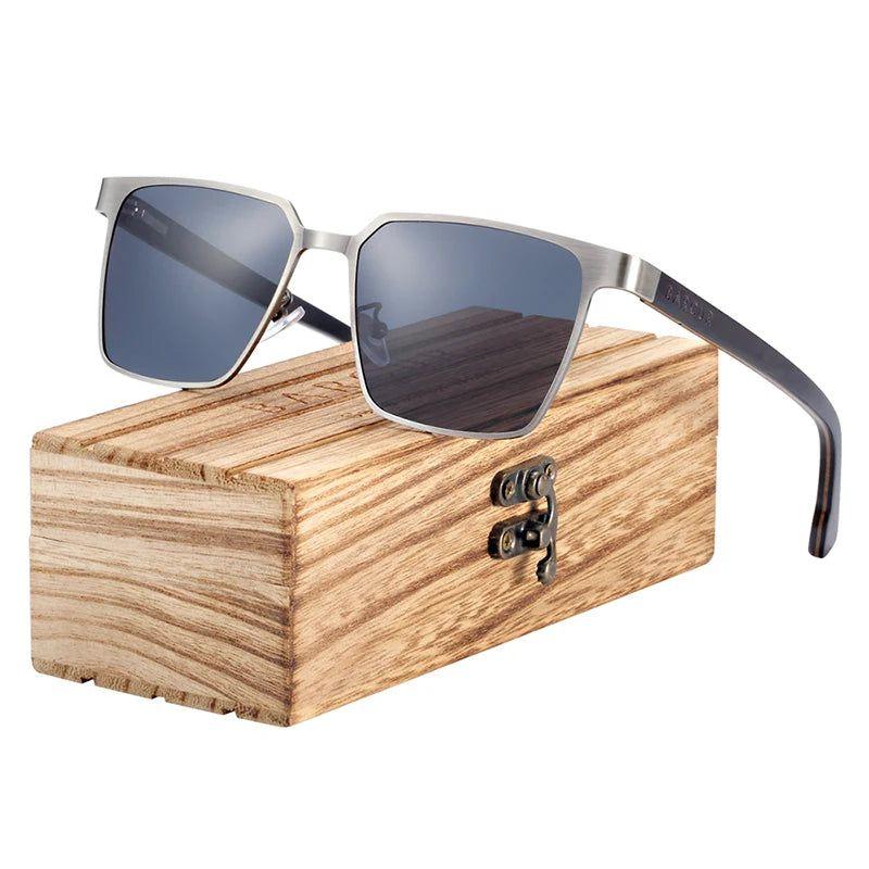 Fashionable Barcur Women's Square Sunglasses with Stainless Steel Frame and Polarized Wood Lenses - Lucid Fantasy 