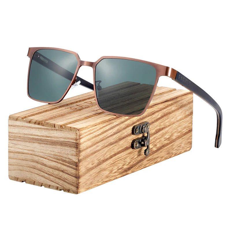 Fashionable Barcur Women's Square Sunglasses with Stainless Steel Frame and Polarized Wood Lenses - Lucid Fantasy 