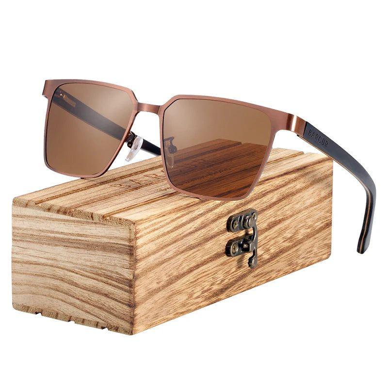 Fashionable Barcur Women's Square Sunglasses with Stainless Steel Frame and Polarized Wood Lenses - Lucid Fantasy 