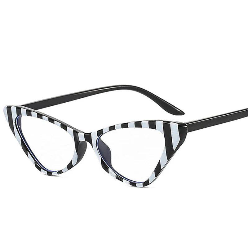 Fashionable Black and White Striped Cat Eye Sunglasses with UV400 Protection - Lucid Fantasy 