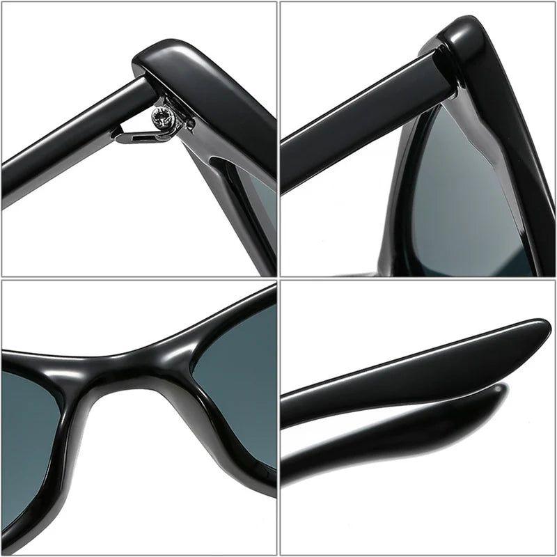 Fashionable Black and White Striped Cat Eye Sunglasses with UV400 Protection - Lucid Fantasy 