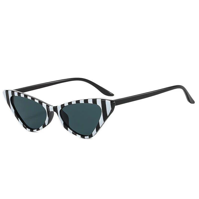 Fashionable Black and White Striped Cat Eye Sunglasses with UV400 Protection - Lucid Fantasy 