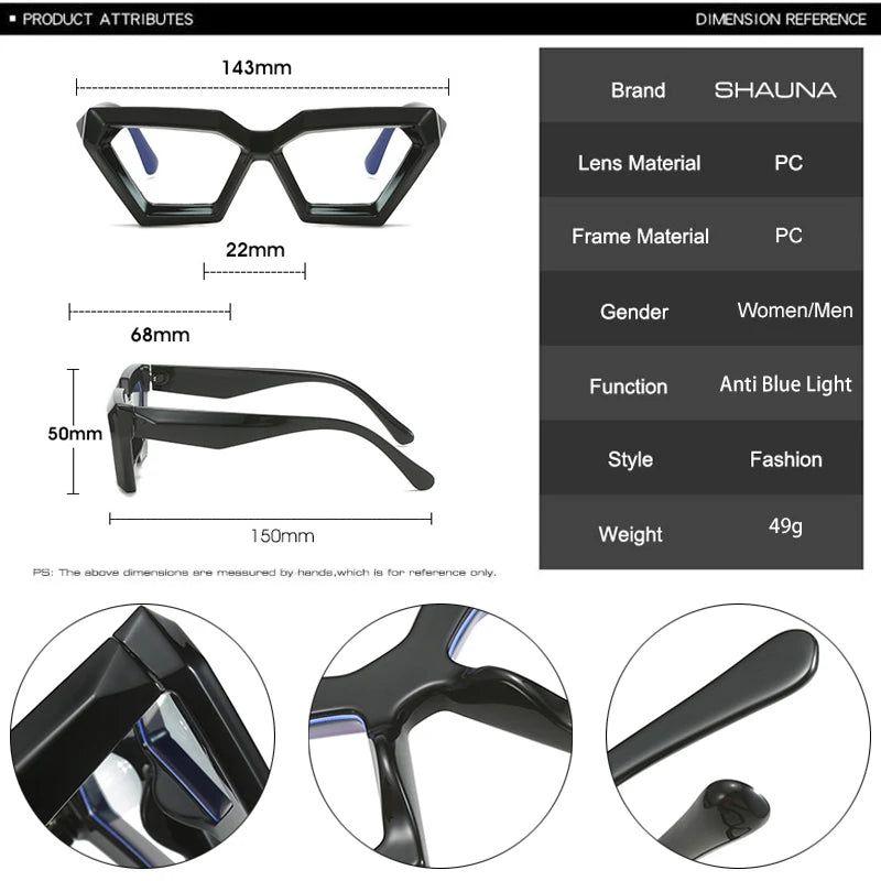 Fashionable Cat Eye Glasses with Spring Hinges and Clear Blue Light Blocking Lenses - Lucid Fantasy 