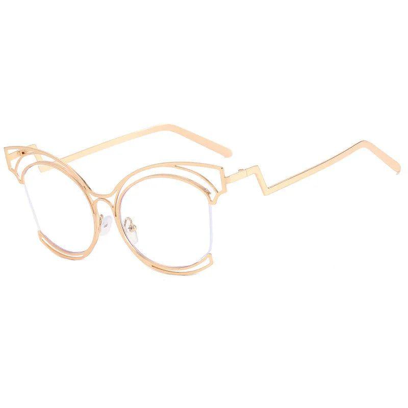 Fashionable Oversized Cat Eye Anti-Blue Light Semi-Rimless Metal Glasses for Screen Use - Lucid Fantasy 