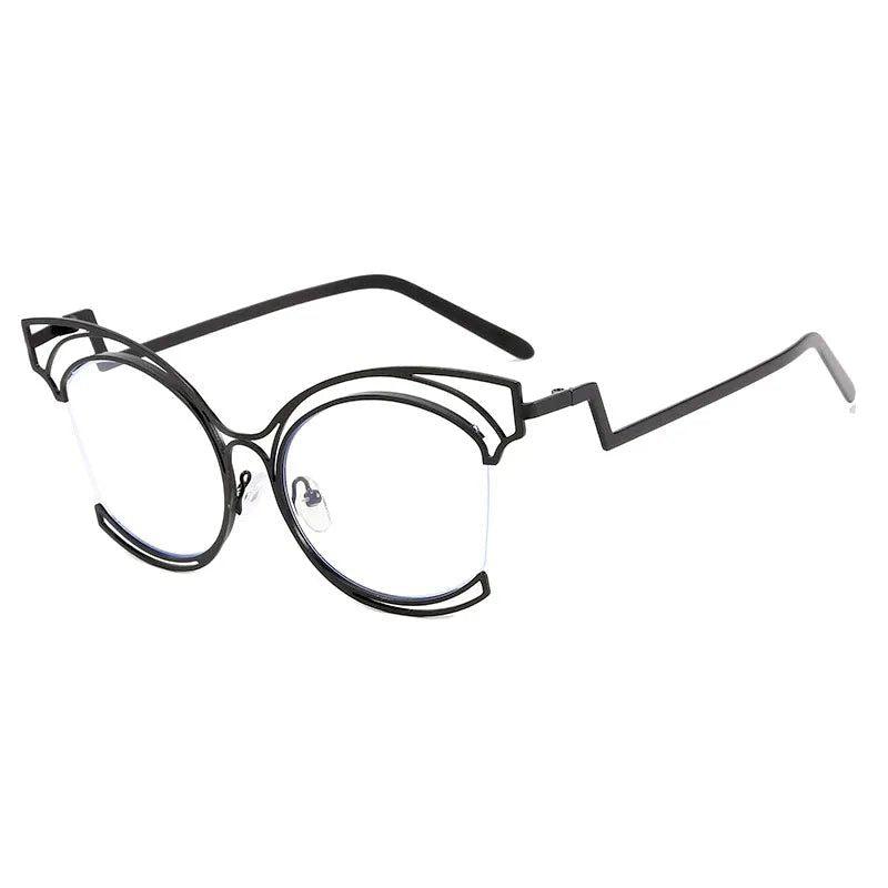 Fashionable Oversized Cat Eye Anti-Blue Light Semi-Rimless Metal Glasses for Screen Use - Lucid Fantasy 