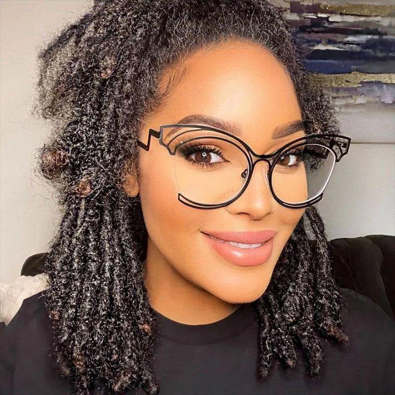 Fashionable Oversized Cat Eye Anti-Blue Light Semi-Rimless Metal Glasses for Screen Use - Lucid Fantasy 