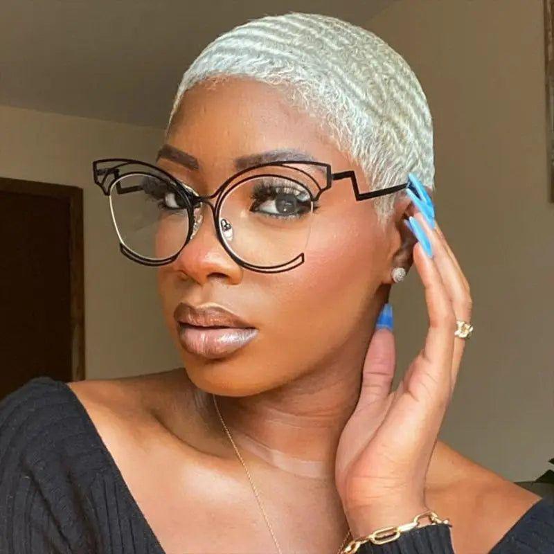 Fashionable Oversized Cat Eye Anti-Blue Light Semi-Rimless Metal Glasses for Screen Use - Lucid Fantasy 