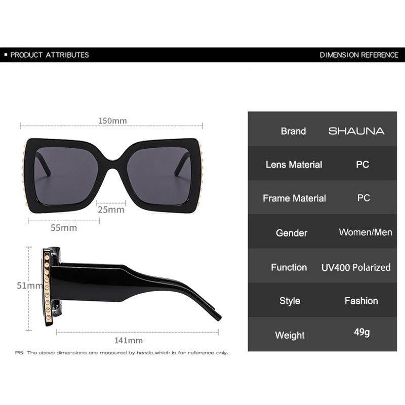 Fashionable Oversized Square Sunglasses with Pearl Accents and Dual-Tone Wide Legs - UV400 Fashion Shades - Lucid Fantasy 