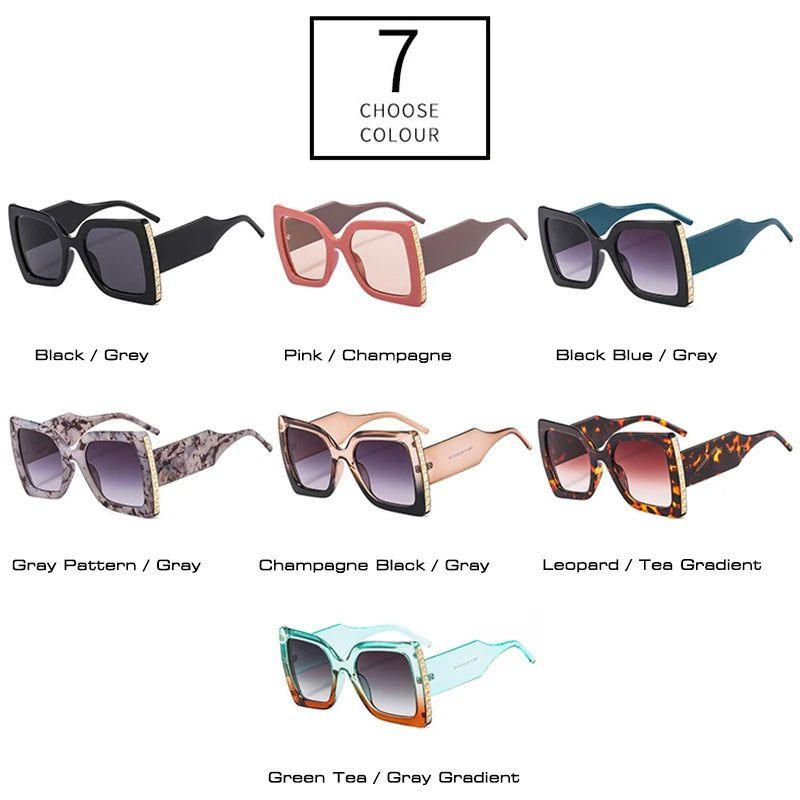 Fashionable Oversized Square Sunglasses with Pearl Accents and Dual-Tone Wide Legs - UV400 Fashion Shades - Lucid Fantasy 