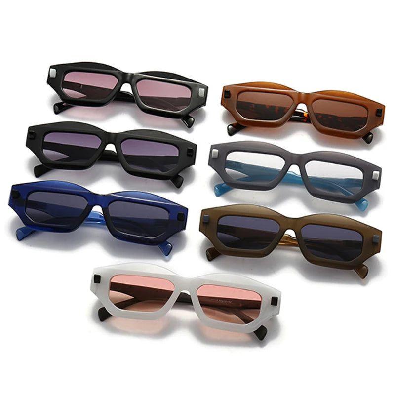 Fashionable Polygon Cat Eye Sunglasses with UV400 Protection and Rivet Accents - Lucid Fantasy 