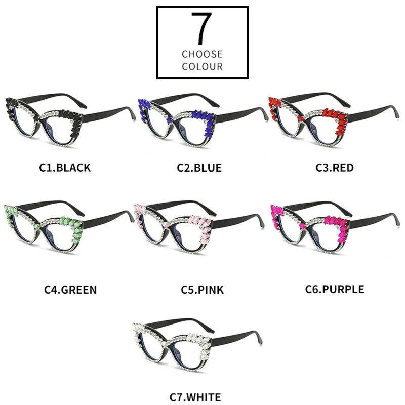 Fashionable Retro Cat Eye Crystal Frames with Anti-Blue Light Protection - Lucid Fantasy 